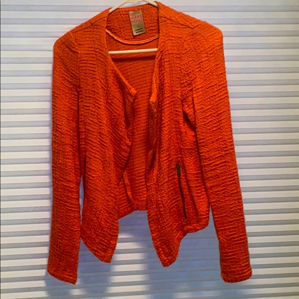 Salmon Pink Textured Drape Front Jacket
